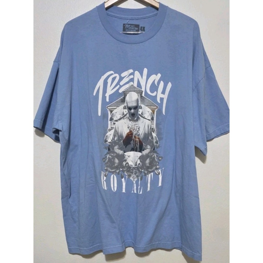 Million Dolla Motive Shirt 4X‎ Trench Roalty Blue R&B Hip Hop Street Rap Men EUC